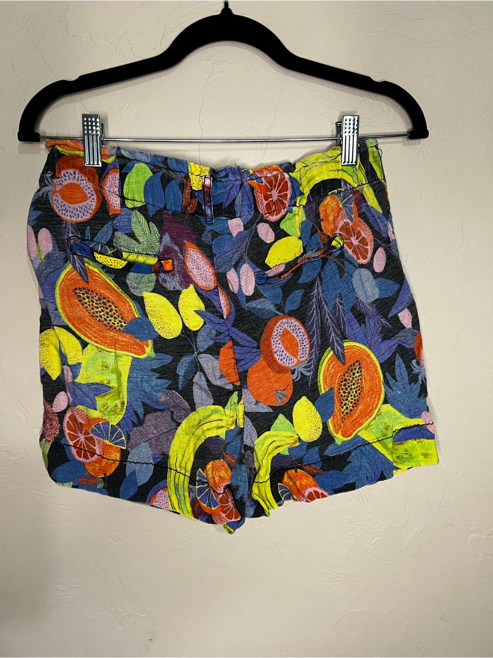 Anthropologie X Orane Sigal Fruit Medley High Rise Paper Bag Linen Blend Shorts - Picture 9 of 10